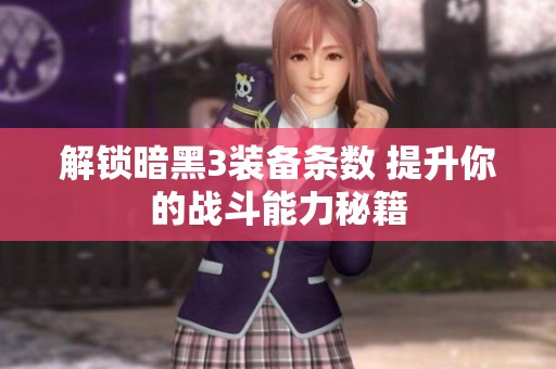 解鎖暗黑3裝備條數(shù) 提升你的戰(zhàn)斗能力秘籍